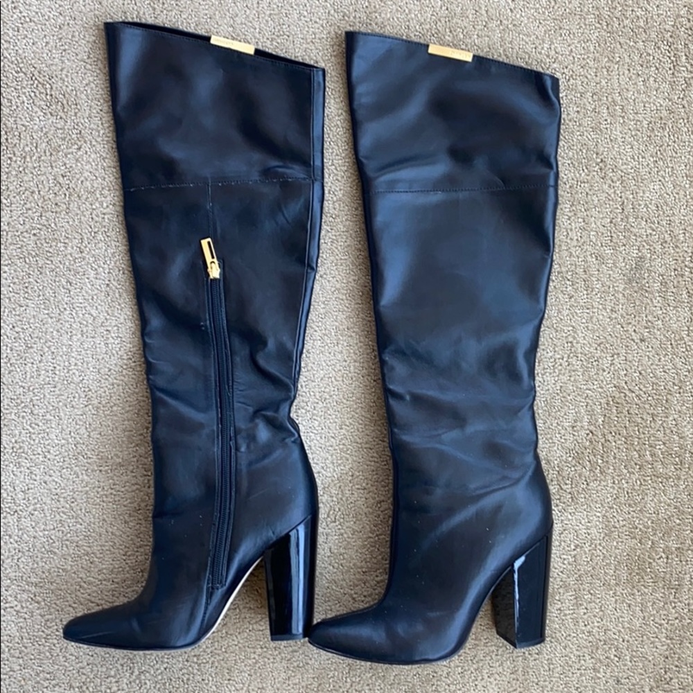 Black leather Calvin Klein knee high boots